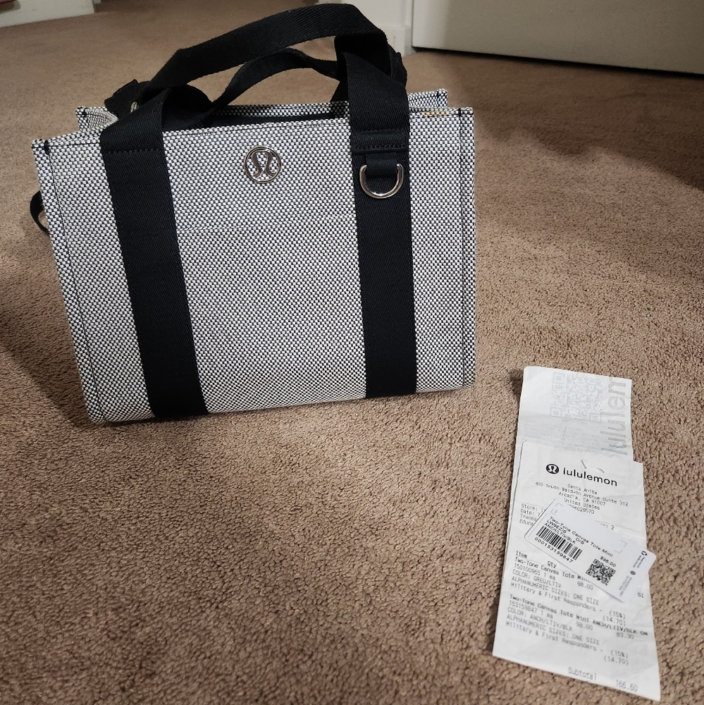 Lululemon Two Tone Canvas Mini Tote Gray/black With Receipt And Tag